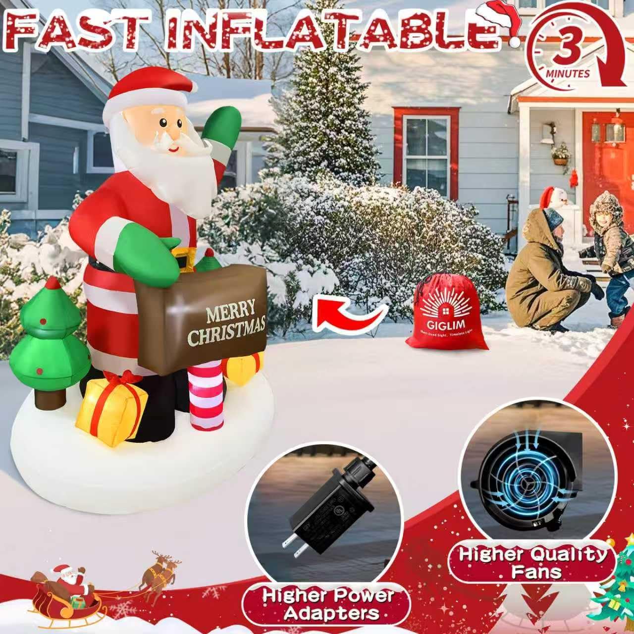 2025 Christmas Inflatable Santa 6FT Holding Sign Santa Claus Christmas Inflatables Outdoor Decorations Xmas Santa Blow Up Yard Decor with 8 Built-in LEDs for Holiday Party Yard Garden Lawn Decor