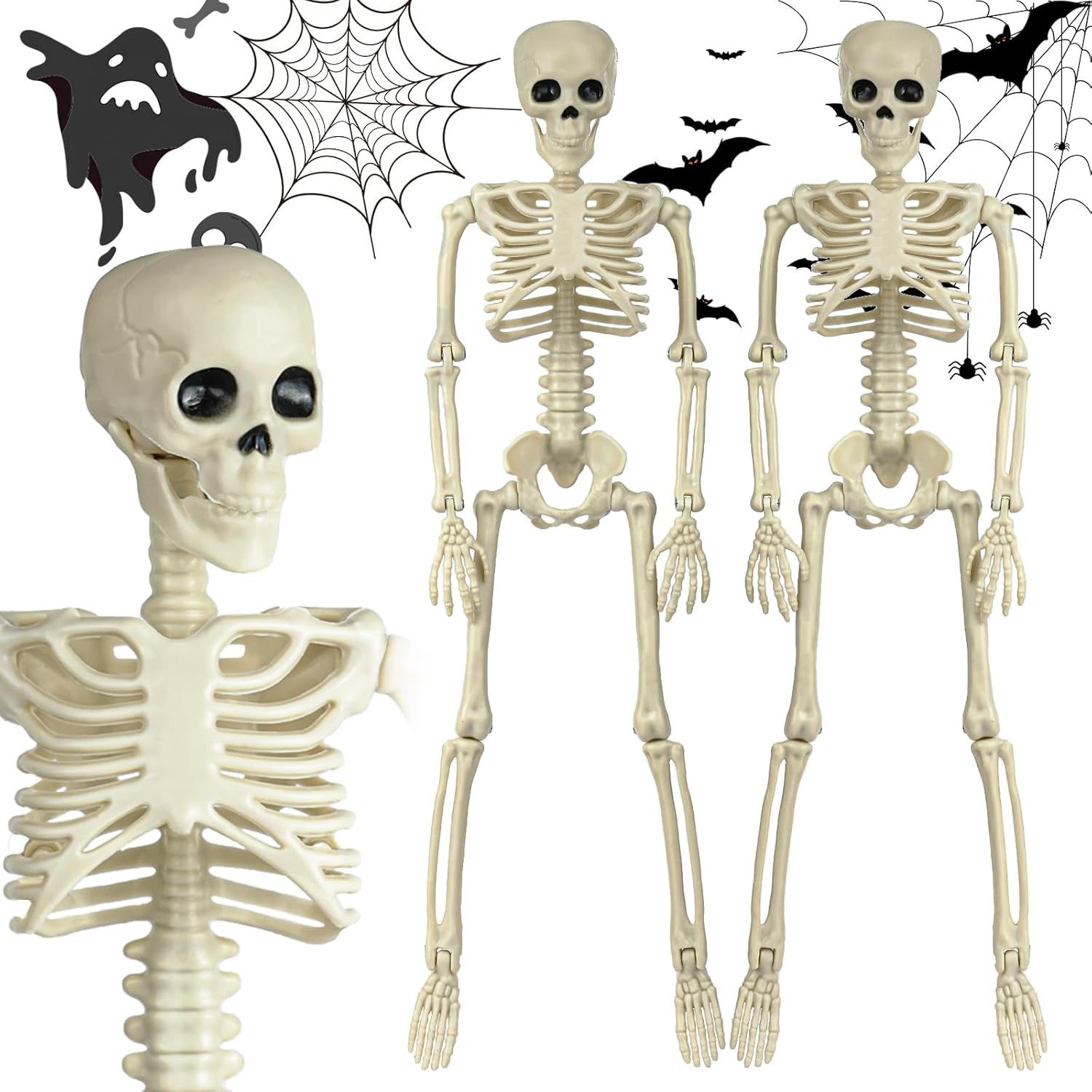 6 Packs Skeleton Halloween Decorations Outdoor with 16" Full Body Posable Joints Skeletons Decor, Halloween Party Decor Indoor, Yard Garden Lawn Graveyard Haunted House Props Spooky Party Decorations