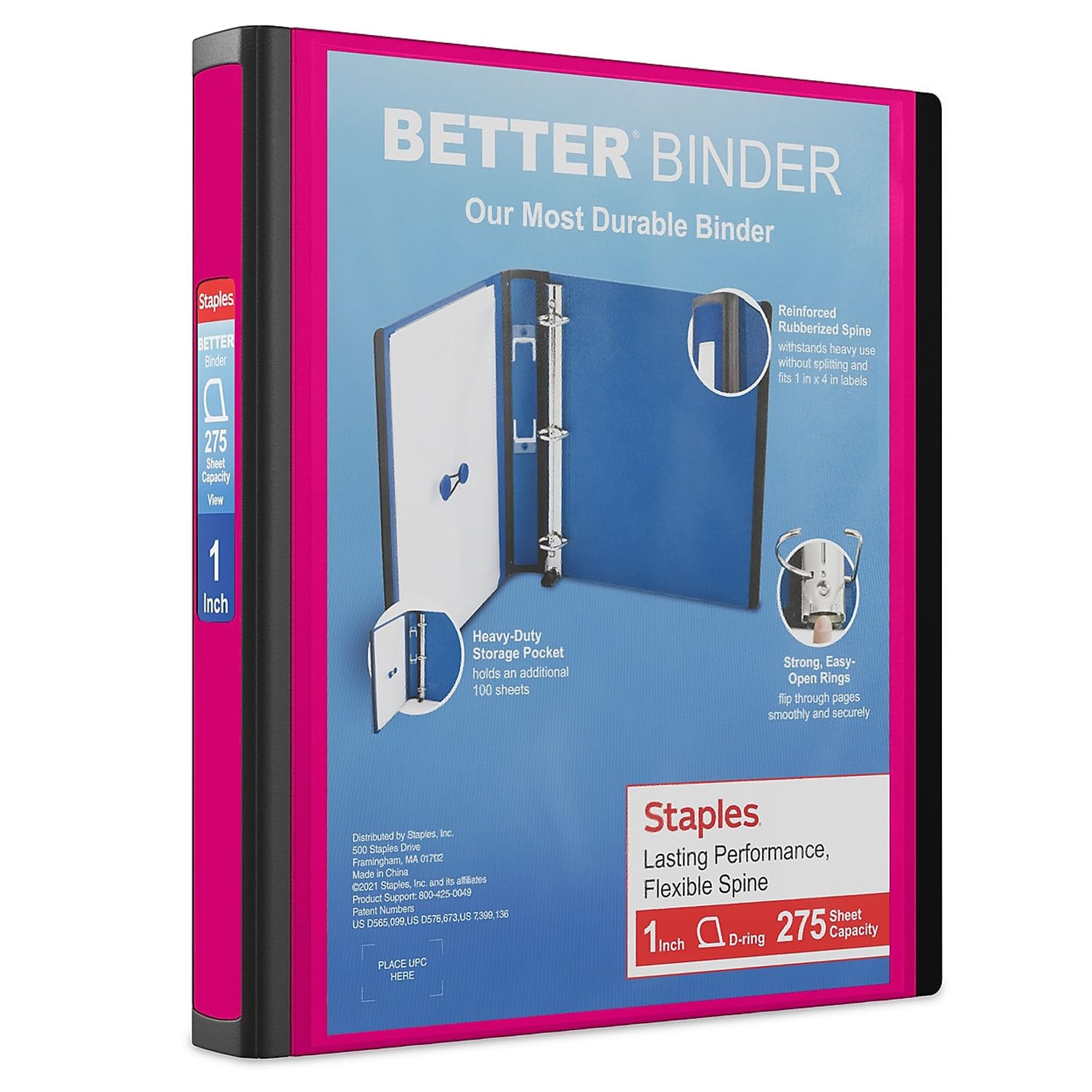 STAPLES 3 Inch BetterView Binder with D-Rings (Teal)