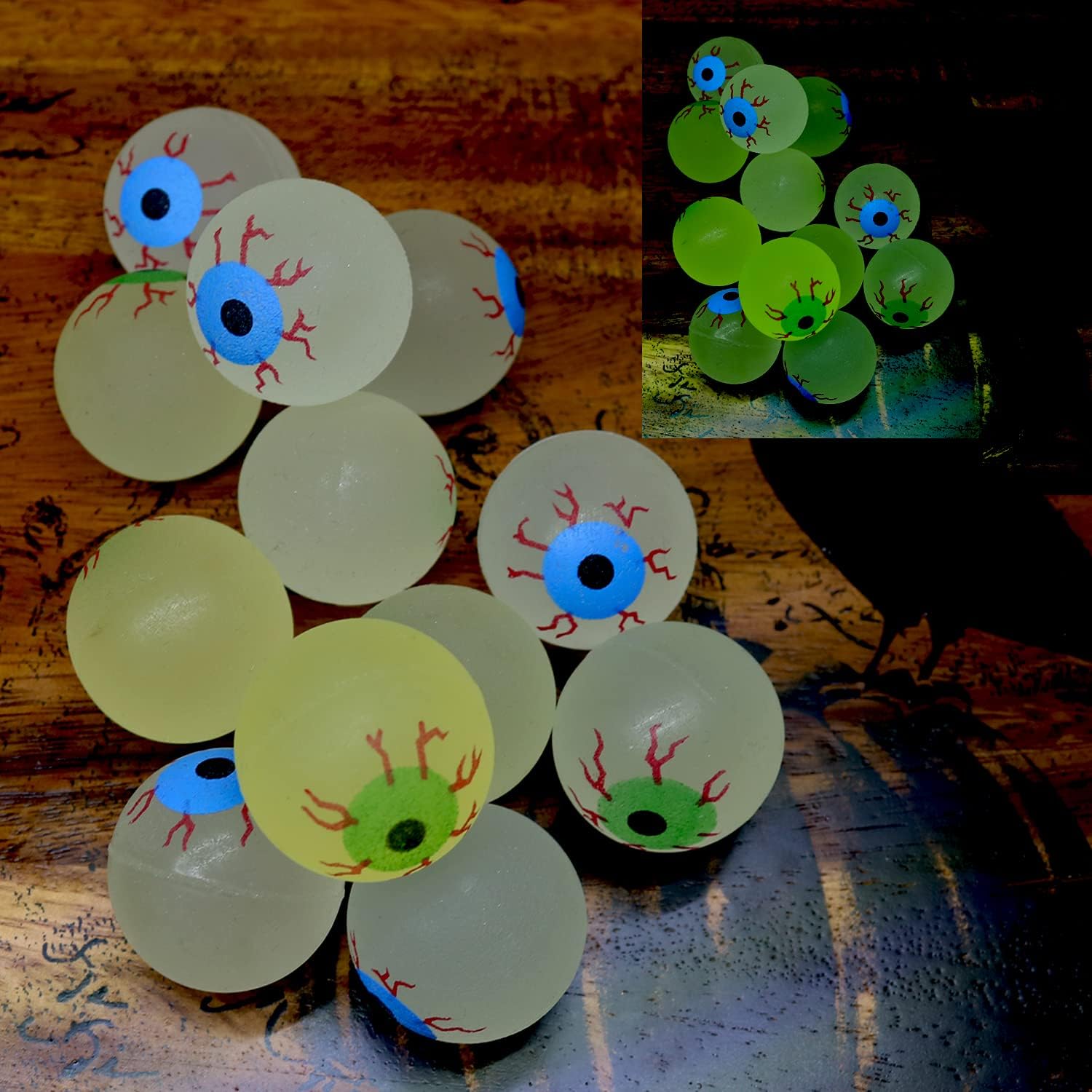 GiftExpress 24ct, 32MM Glow in The Dark Eyeball/Glow in The Dark Bouncy Ball/Halloween Supplies/Halloween Treats/Halloween Toys/Toy Eyeball (24 pc Eyeball)