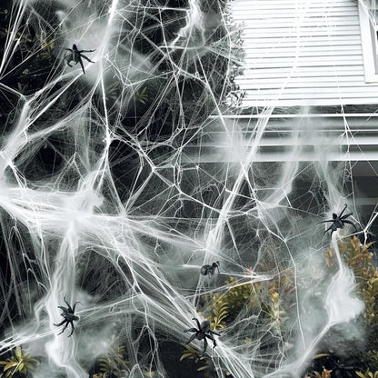 1000 sqft Halloween Spider Webs Decorations with 120 Extra Fake Spiders, Super Stretchy Cobwebs for Halloween Decor Indoor and Outdoor