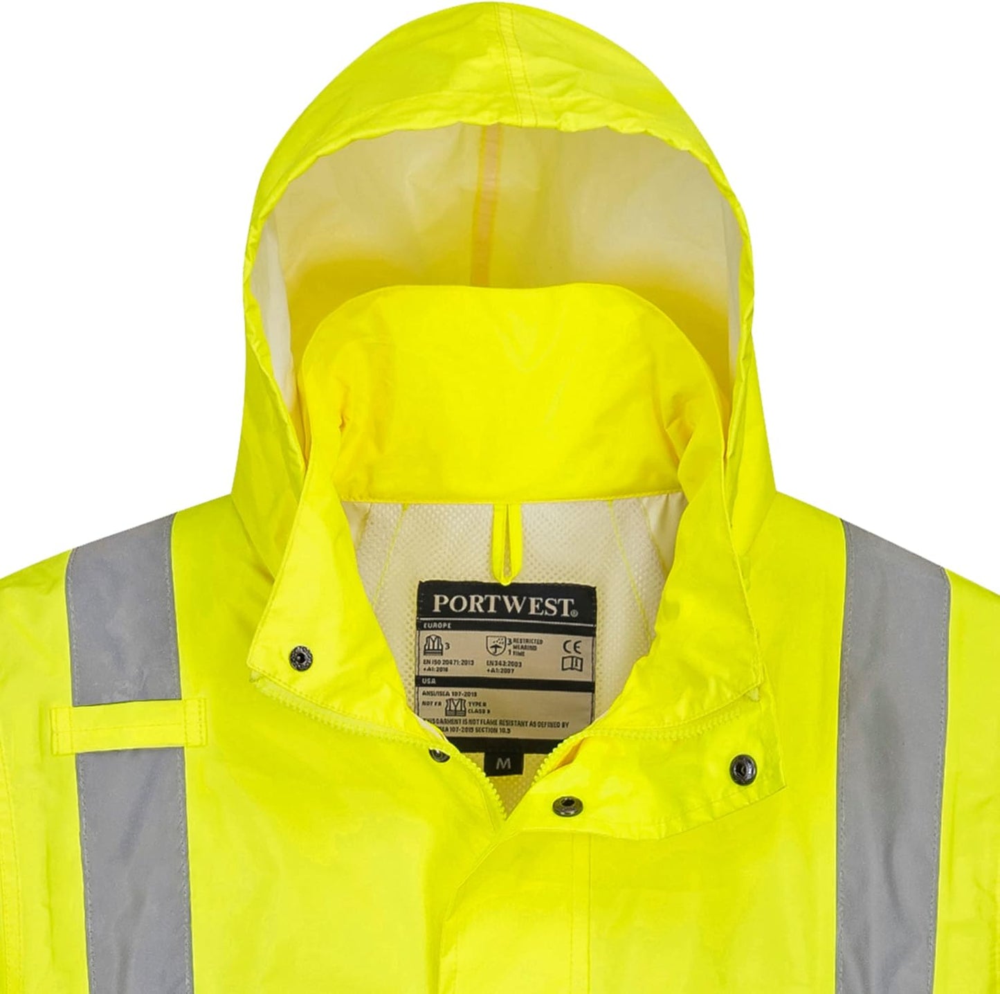 Portwest UH445 Men's Classic Raincoat Waterproof Hi Vis Reflective Long Rain Jacket ANSI Class 3 Yellow