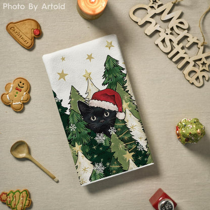 Artoid Mode Black Cat Star Xmas Tree Christmas Kitchen Towels Dish Towels, 18x26 Inch Farmhouse Holiday Winter Decoration Cleaning Set of 2