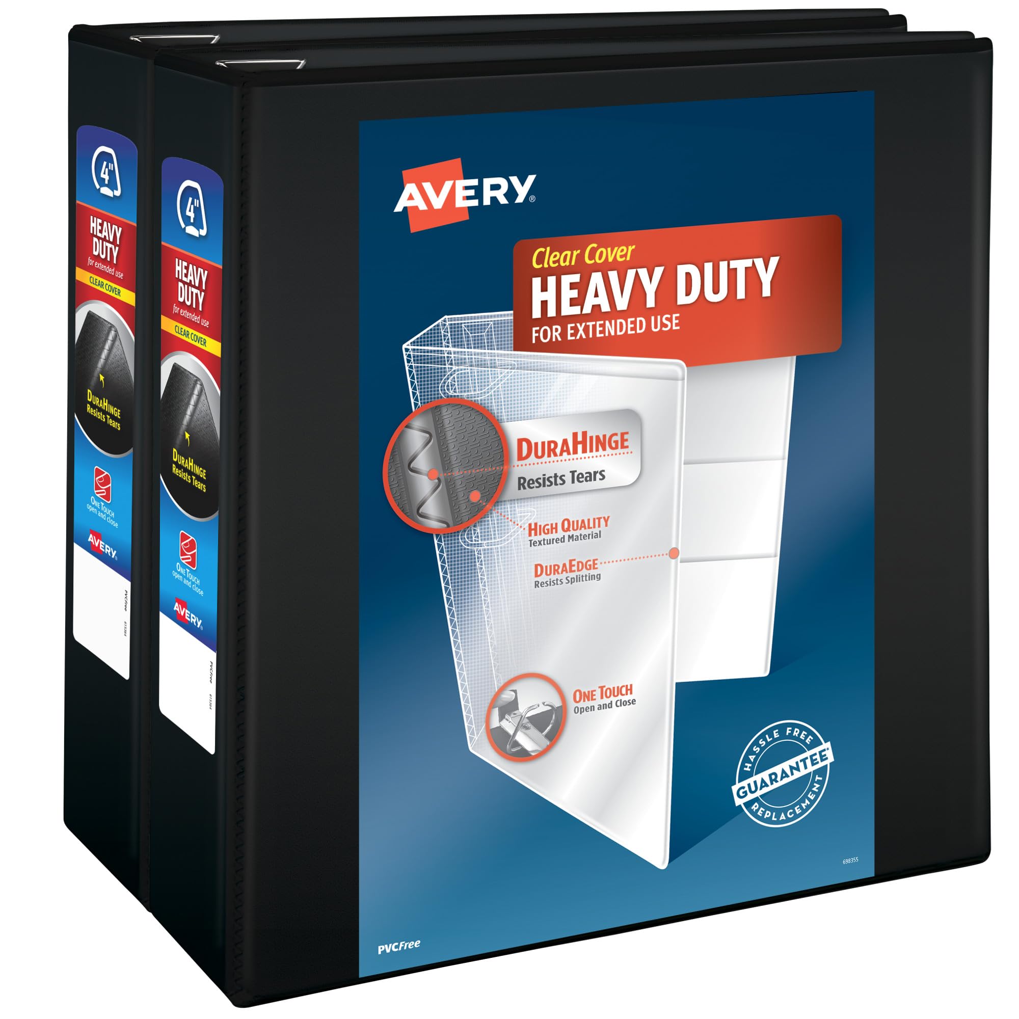 Avery Heavy-Duty View 3 Ring Binder, 1" One Touch Slant Rings, Holds 8.5" x 11" Paper, 1 Black Binder (05300)