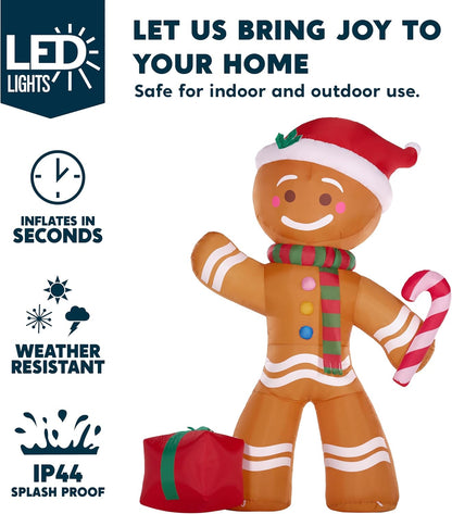 Joiedomi 8 FT Christmas Inflatables Gingerbread Man with Candy Cane, Christmas Blow Ups Gingerbread Inflatable Yard Decoration with Build-in LEDs for Xmas, Party, Outdoor, Yard, Garden, Lawn Décor