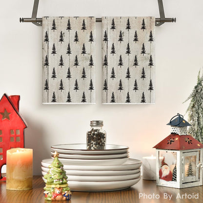 Artoid Mode Wood Xmas Tree Christmas Kitchen Towels Dish Towels, 18x26 Inch Farmhouse Holiday Winter Decoration Cleaning Set of 2