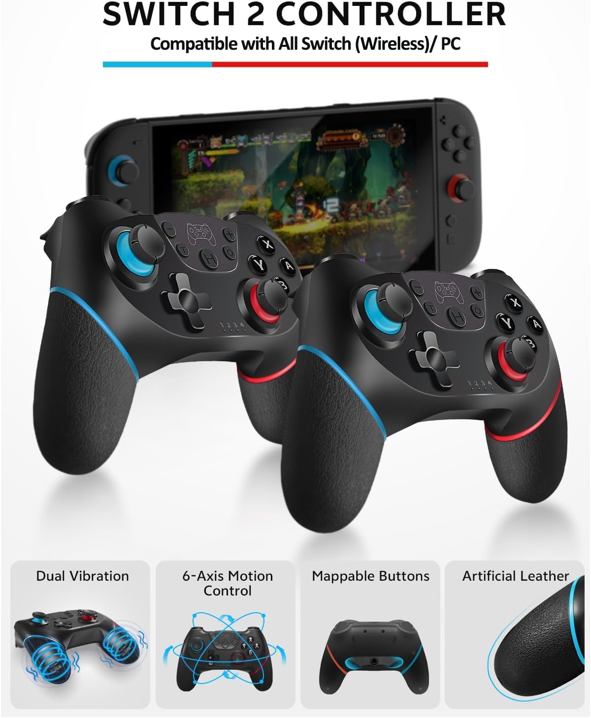 Switch 2 Pro Controllers Accessories Bundle for Nintendo 17-in-1: Carrying Case, Screen Protector, Thumb Grip for Joycon, Dockable Console Protective Cover Shell, Steering Wheel, 2025 Switch2 Game Kit