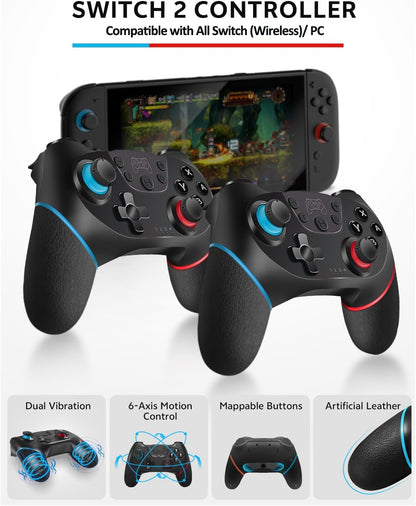 Switch 2 Pro Controllers Accessories Bundle for Nintendo 17-in-1: Carrying Case, Screen Protector, Thumb Grip for Joycon, Dockable Console Protective Cover Shell, Steering Wheel, 2025 Switch2 Game Kit