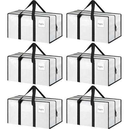 6 Pack Extra Heavy Duty Large Moving Bags with Strong Zipper & Comfortable Handles, Sturdy & Durable Clothes Storage Bags Totes Bins, Blue Packing Moving Boxes for College Supplies, Dark Blue