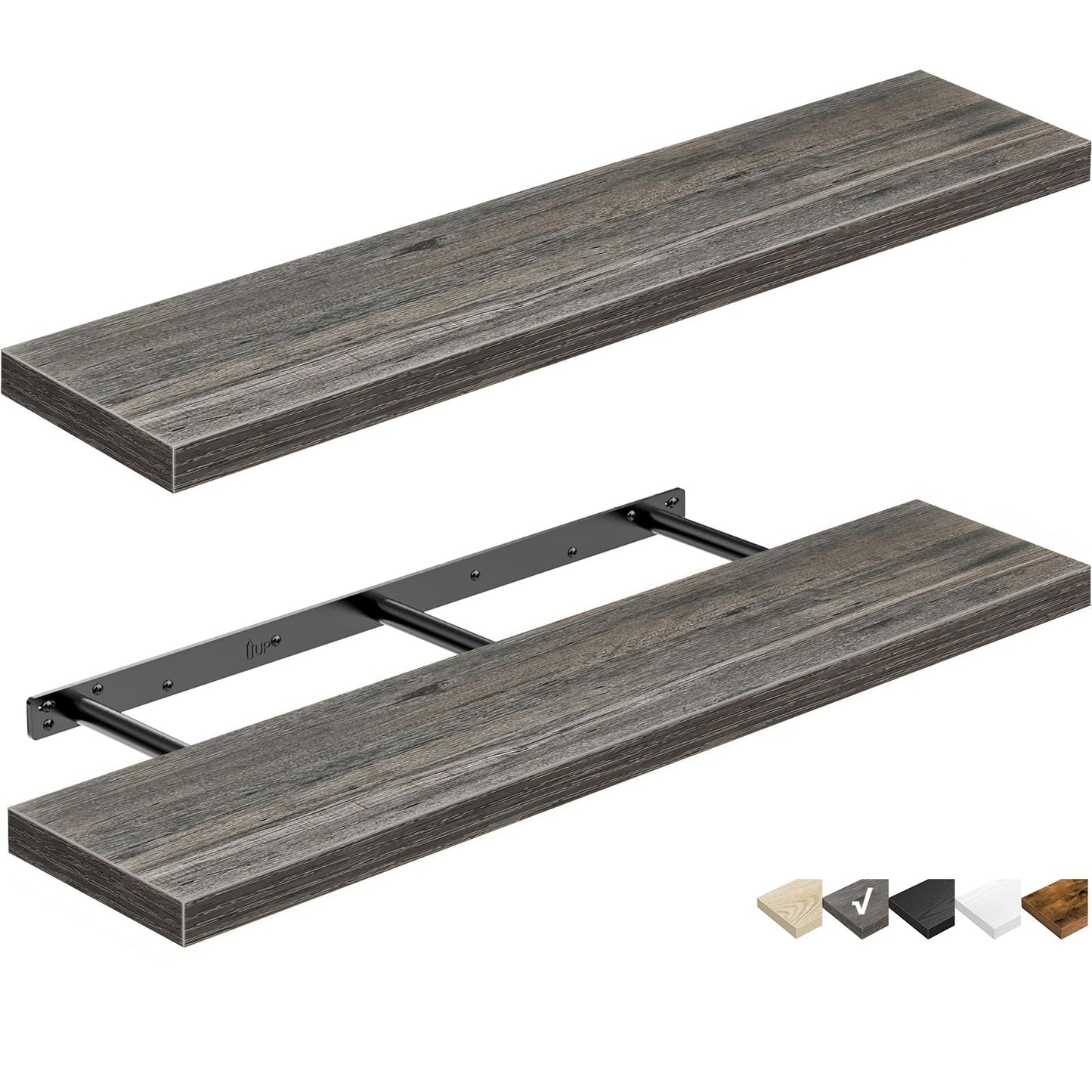 QEEIG Bathroom Floating Shelves for Wall Mounted Shelf Over Toilet Farmhouse Home Decor Display Shelving Small 16 inch Set of 2, Rustic Brown (008-40BN)