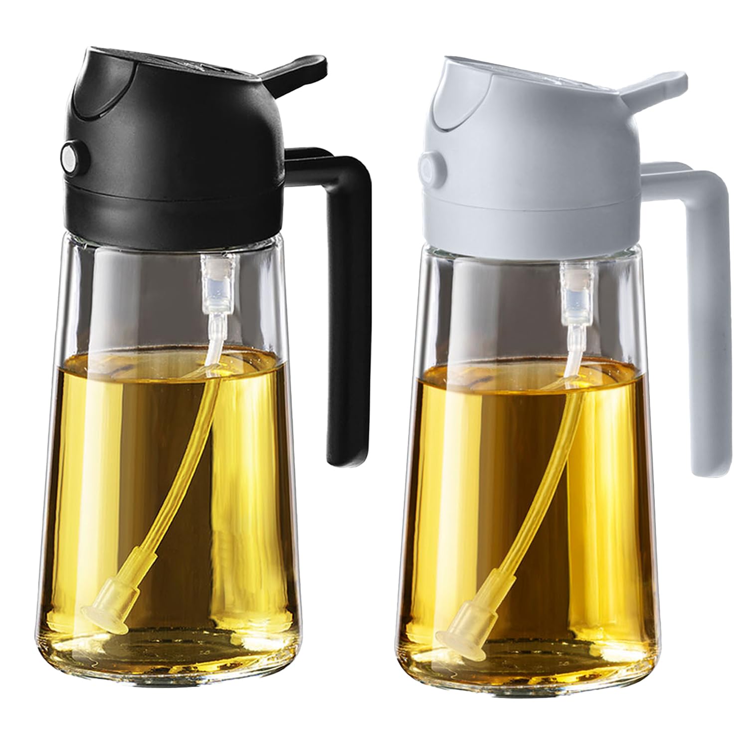 TrendPlain 16oz/470ml Glass Olive Oil Sprayer for Cooking - 2 in 1 Olive Oil Dispenser for Kitchen Gadgets, Air Fryer, Salad, and BBQ - Black