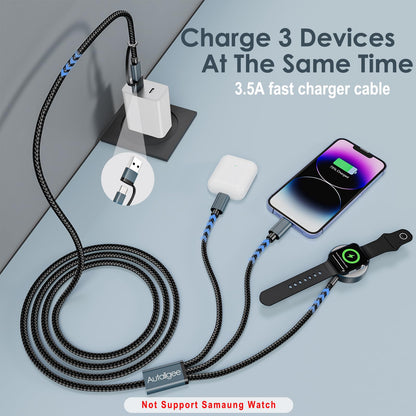 Travel Essentials for Apple Watch Charger,3 in 2 USB C Cable PD20W Block for Multi Charging Cable Cord,Vacation Camping RV Essentials Portable Designed for iWatch &iPhone 17-11 -4.1FT