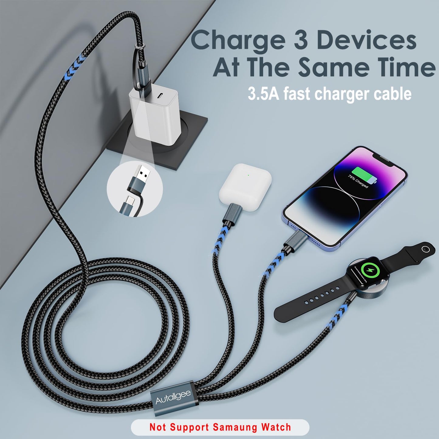 Travel Essentials for Apple Watch Charger,3 in 2 USB C Cable PD20W Block for Multi Charging Cable Cord,Vacation Camping RV Essentials Portable Designed for iWatch &iPhone 17-11 -4.1FT