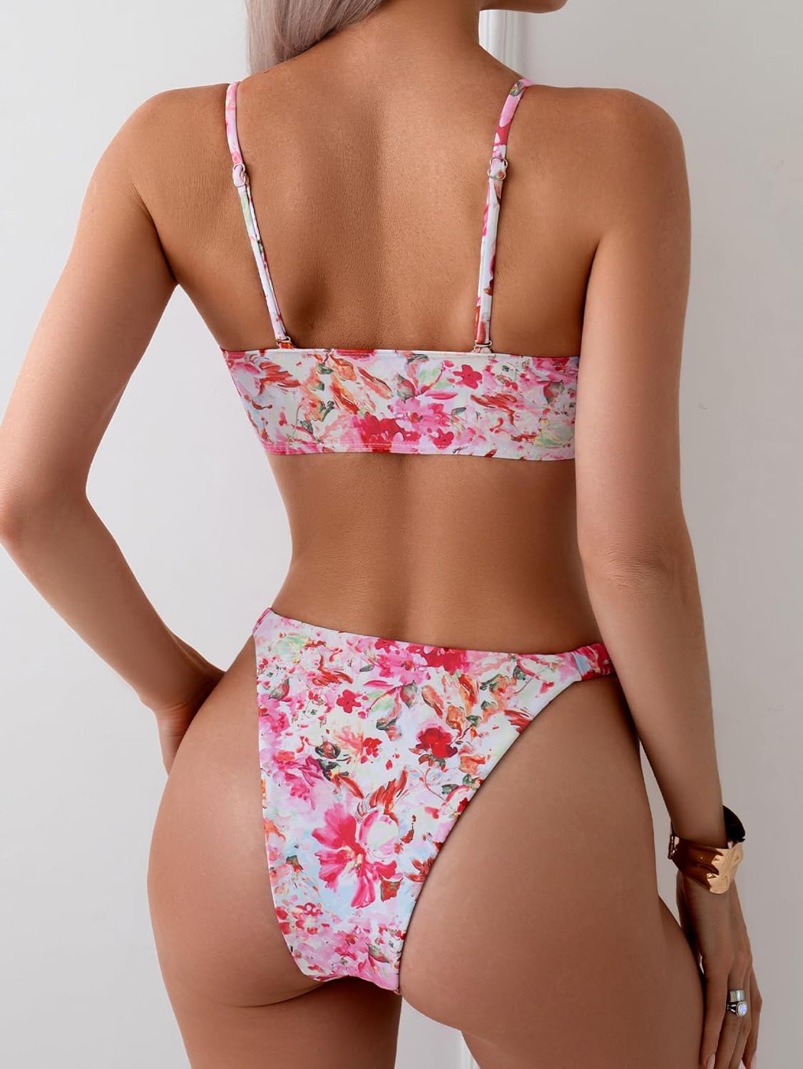 Limeeke Women Sexy Bikini Sets Drawstring Tie Front Two Piece Swimsuit Adjustable Straps High Cut Bathing Suit