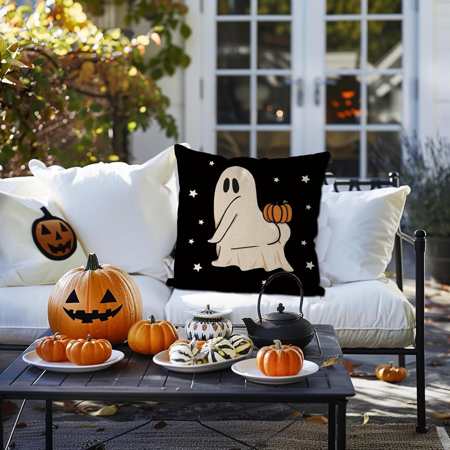 GAGEC Halloween Pillow Covers 18x18 Inch Funny Ghost Pumpkin Pillow Covers Halloween Throw Pillow Covers Holiday Pillowcase Cushion Case for Home Sofa Decor