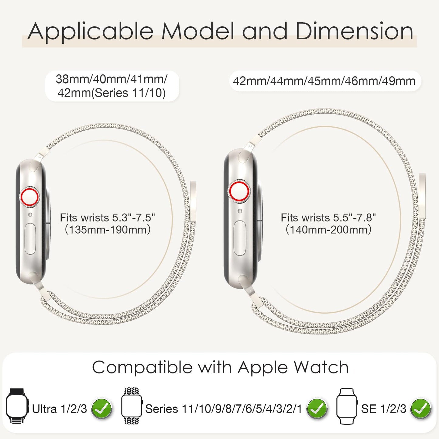 Original Milanese Loop Band Compatible with Apple Watch 38mm 40mm 41mm 42mm 44mm 45mm 46mm 49mm - Women & Men Magnetic Closure Adjustable Metal Strap for iWatch Series 11 10 9 8 7 6 5 4 SE2 3 Ultra2 3