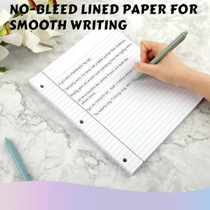 Loose Leaf Paper Wide Ruled Notebook Paper, 8" x 10.5" Lined Filler Paper for 3-Ring Binders, 3-Hole Punched Writing Paper-120 Sheets, White
