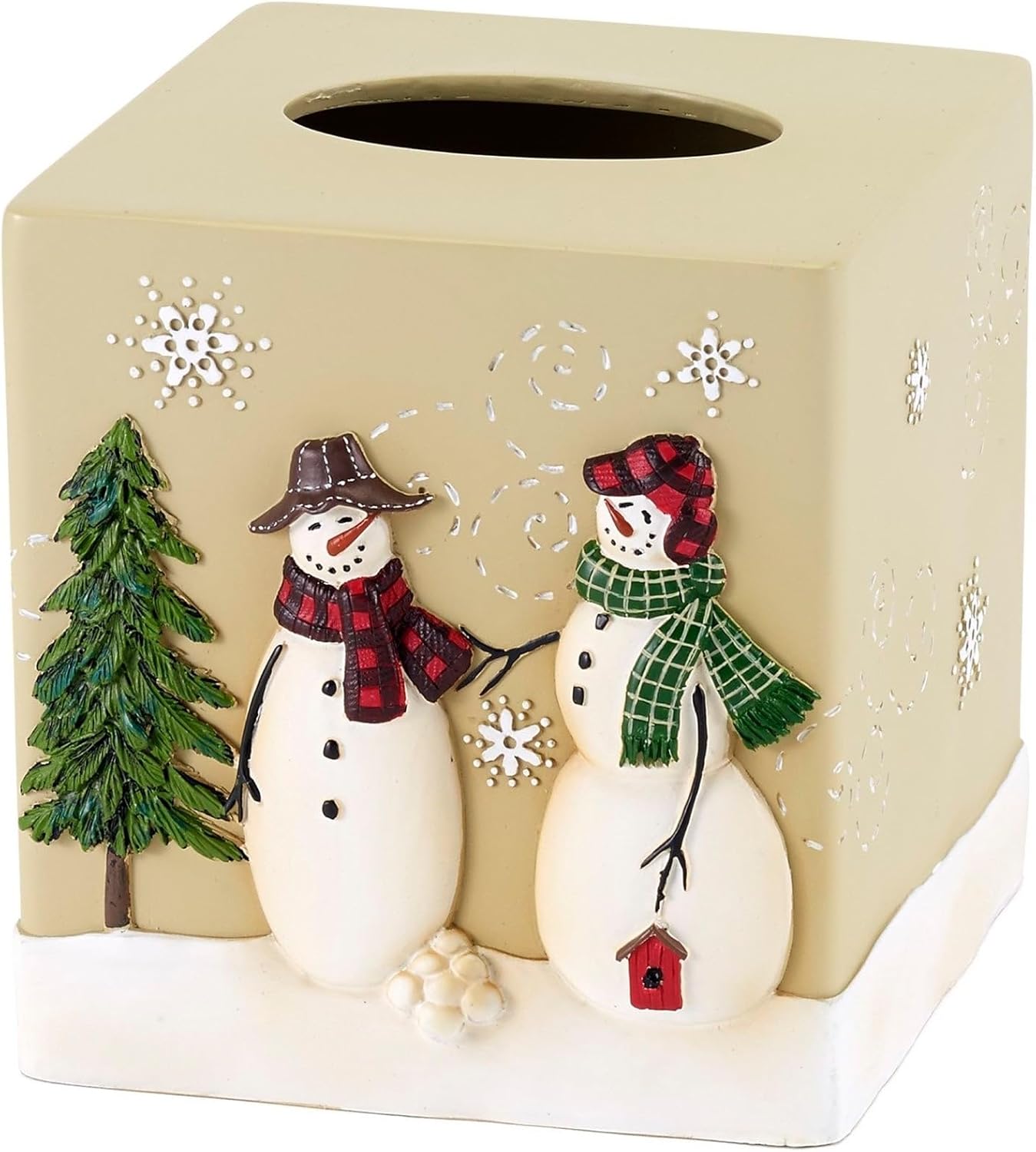 Avanti Linens - Tissue Box Cover, Resin Countertop Accessories, Christmas Decorations (Snowmen Gathering Collection)
