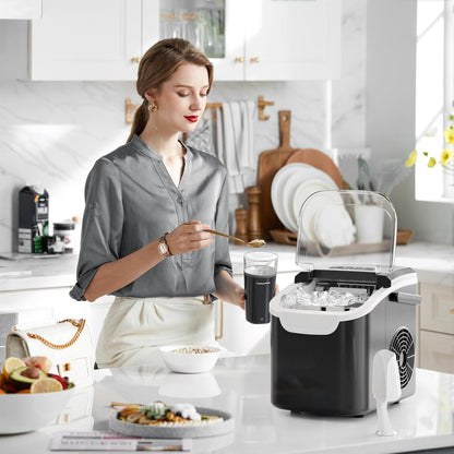 Kismile Ice Makers Countertop with Carry Handle,8 Cubes in 6 Mins,26Lbs/Day,2 Size of Bullet Ice,Portable Ice Maker Machine with Self-Cleaning for Home/Office(Black)