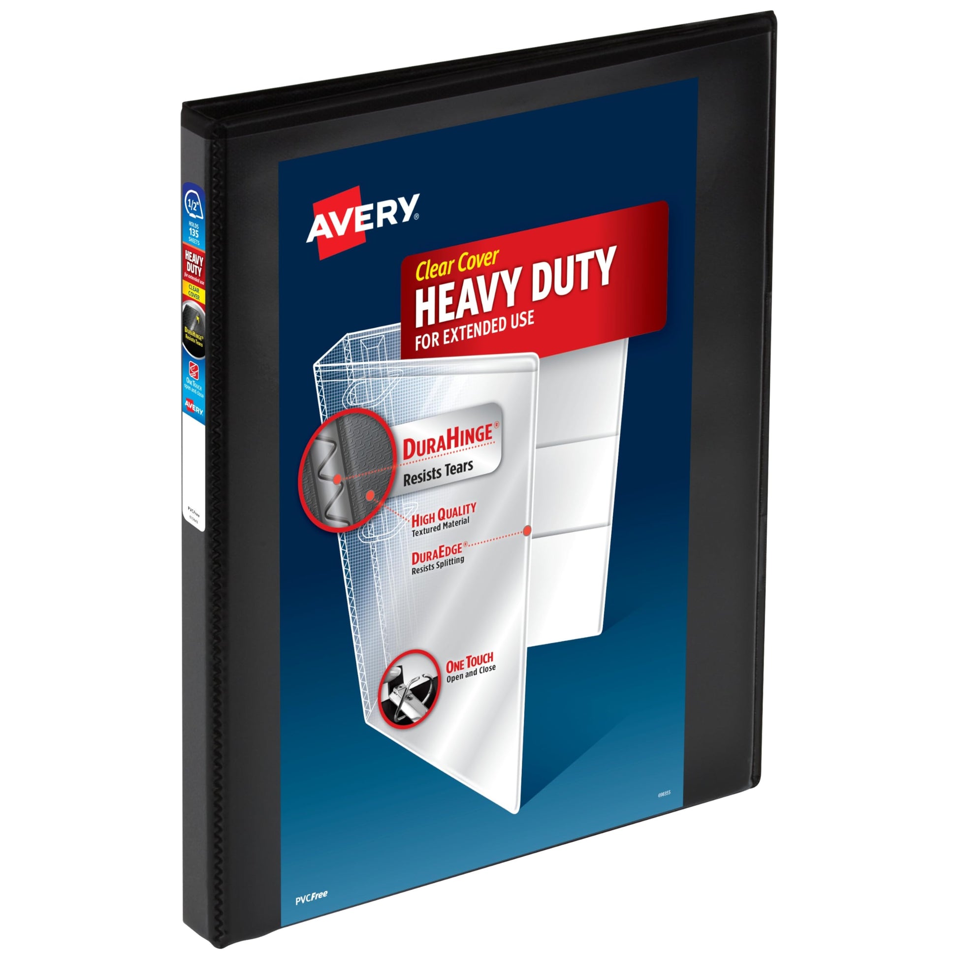 Avery Heavy-Duty View 3 Ring Binder, 1" One Touch Slant Rings, Holds 8.5" x 11" Paper, 1 Black Binder (05300)