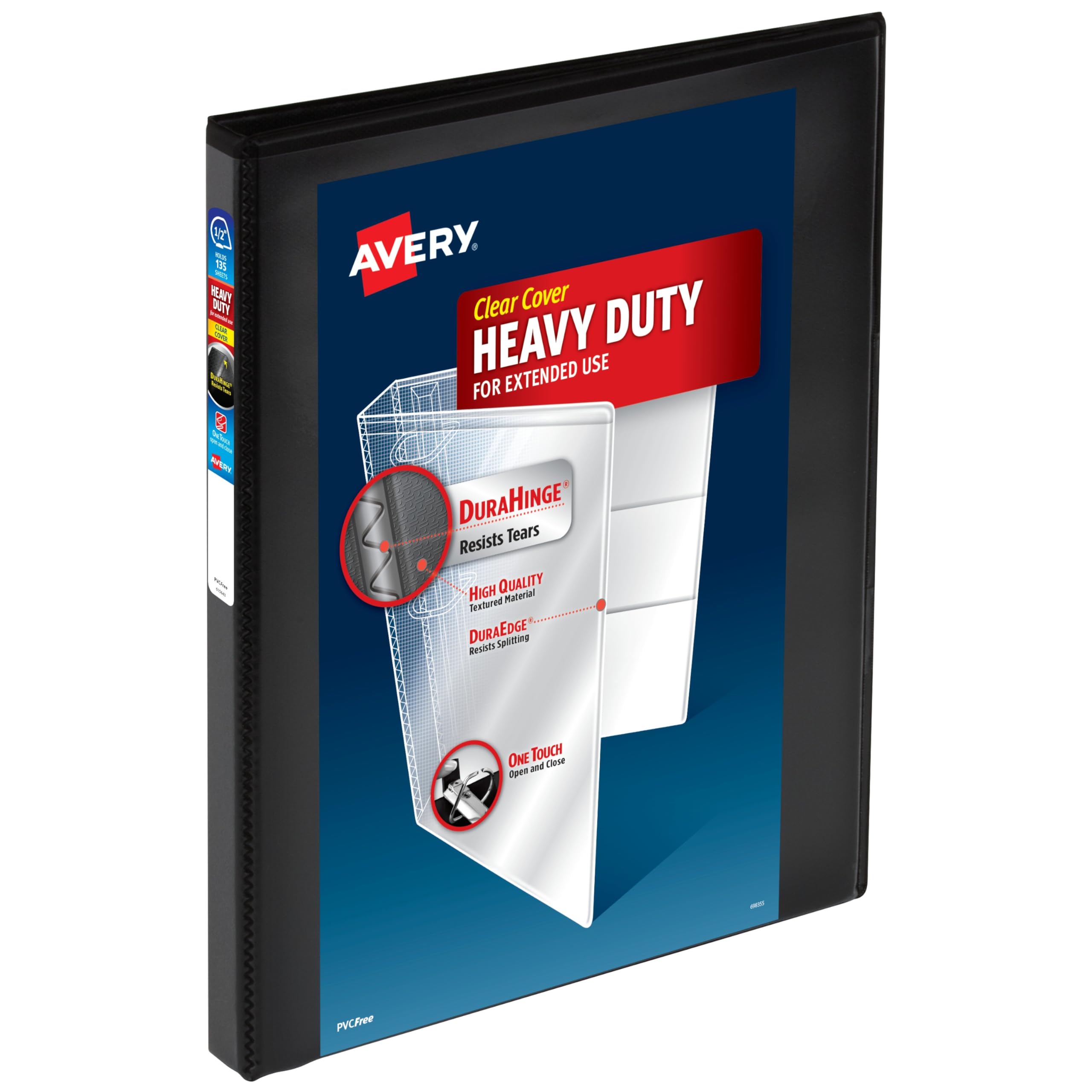 Avery Heavy-Duty View 3 Ring Binder, 1" One Touch Slant Rings, Holds 8.5" x 11" Paper, 1 Black Binder (05300)