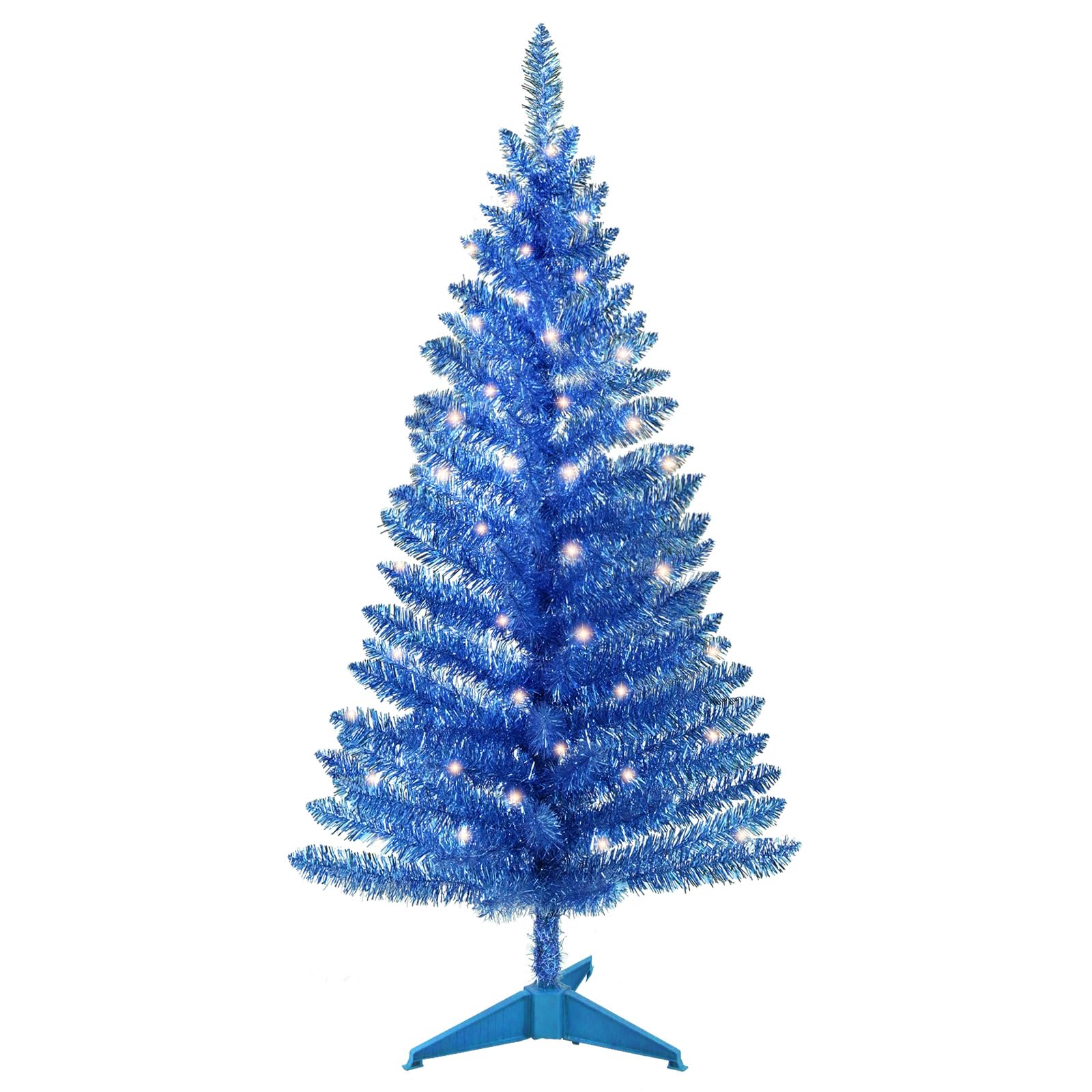 4ft Lighted Artificial Black Christmas Tree, Not Pre-lit Black Tinsel Pine Trees with Lights, Ideal for Ideal for Home, Office, and Xmas Party Décor - Includes Stand