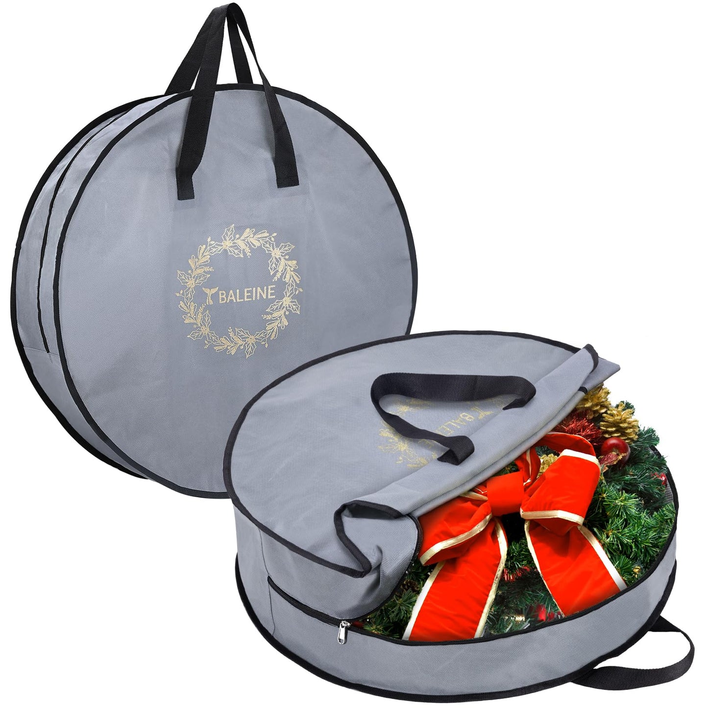 BALEINE 1 Pack Wreath Storage Container, Christmas Wreath Storage Bag with Reinforced Handle for Holiday Xmas (Green, 24"X8")