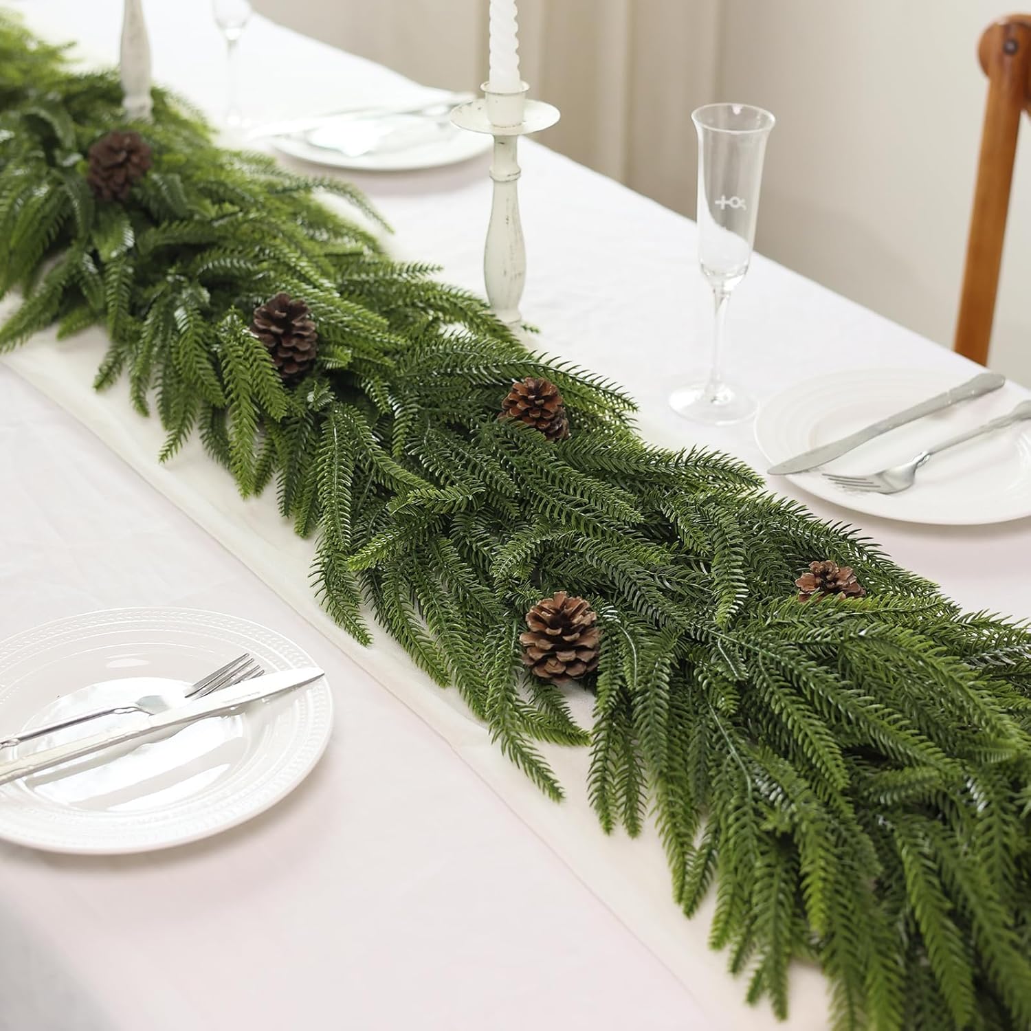 5FT Christmas Norfolk Pine Garland -2PCS, Artificial Pine Needles Garlands Faux Greenery Fake Garland for Holiday Fireplace,Table,Window,Stairs,Mante,Indoor Outdoor Decor