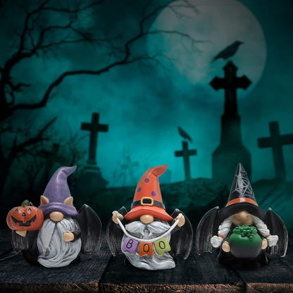 Hodao 3pcs Halloween Gnomes Decorations Handmade Scandinavian Gnome Figurines with Black Wing Boo Halloween Gnomes Figurines Decor Pumpkin Office Table Decorations Gifts