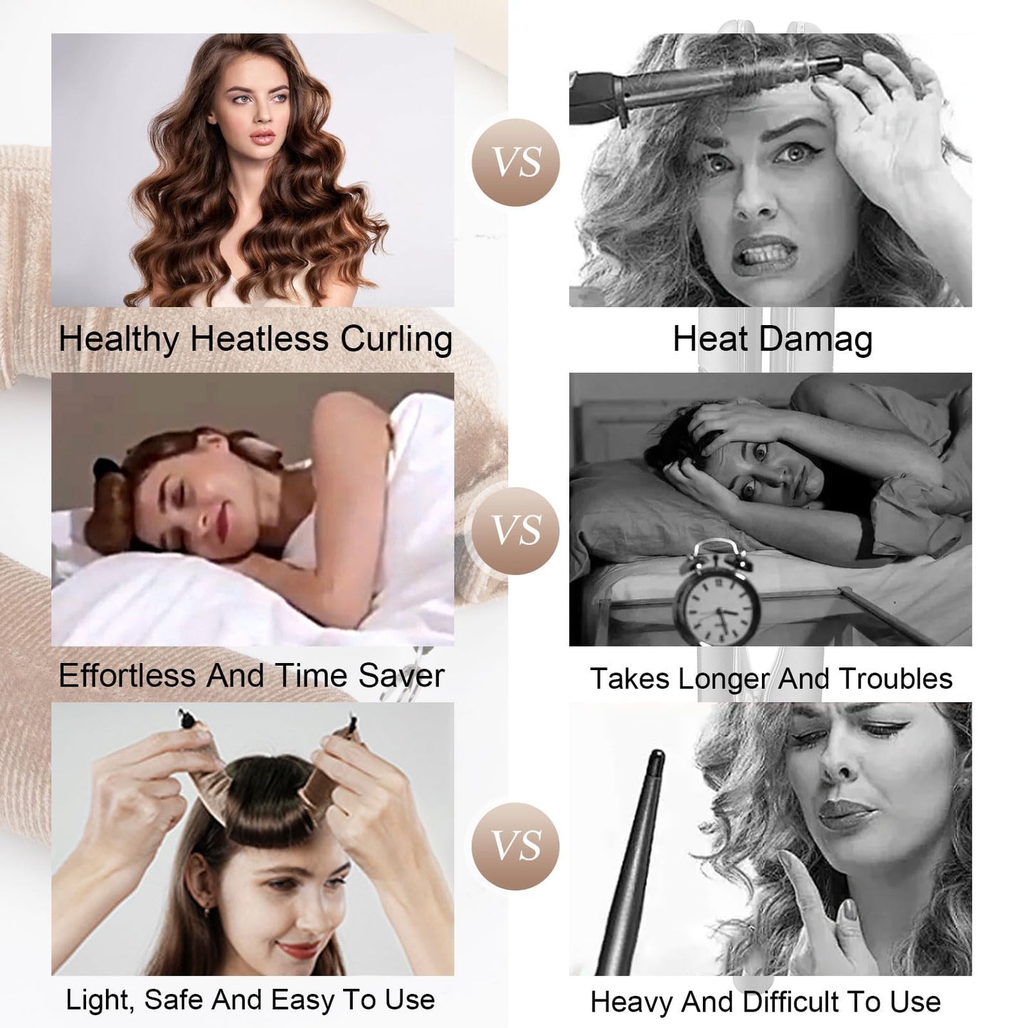Heatless Curlers, Heatless Curls Overnight Set for Women, Soft Hair Curlers to Sleep In, Jumbo No Heat Hair Curlers Set with Headscarf and Hook for Long Hair (DarkBrown, 4 Packs)