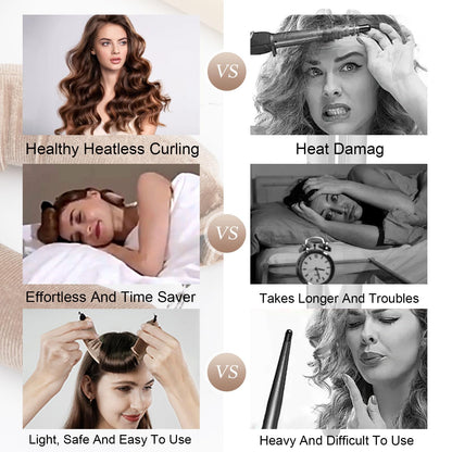 Heatless Curlers, Heatless Curls Overnight Set for Women, Soft Hair Curlers to Sleep In, Jumbo No Heat Hair Curlers Set with Headscarf and Hook for Long Hair (DarkBrown, 4 Packs)