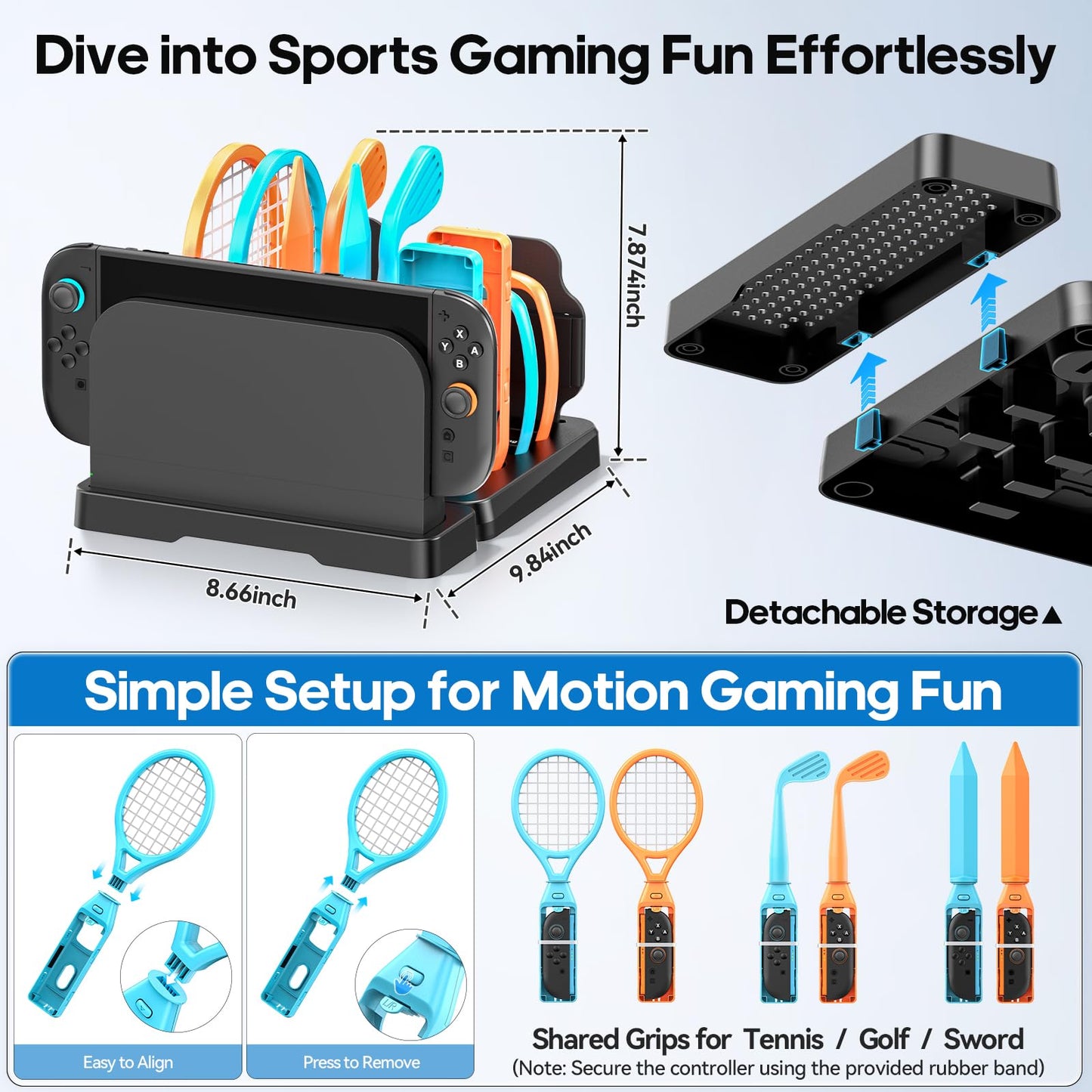 Switch Sports Accessories Kit with Storage Station - Compatible with Switch/OLED & Joy-con, Ideal for Family Sports Party Game Storage and Organization Wii U PS3 Interactive Gaming Figures