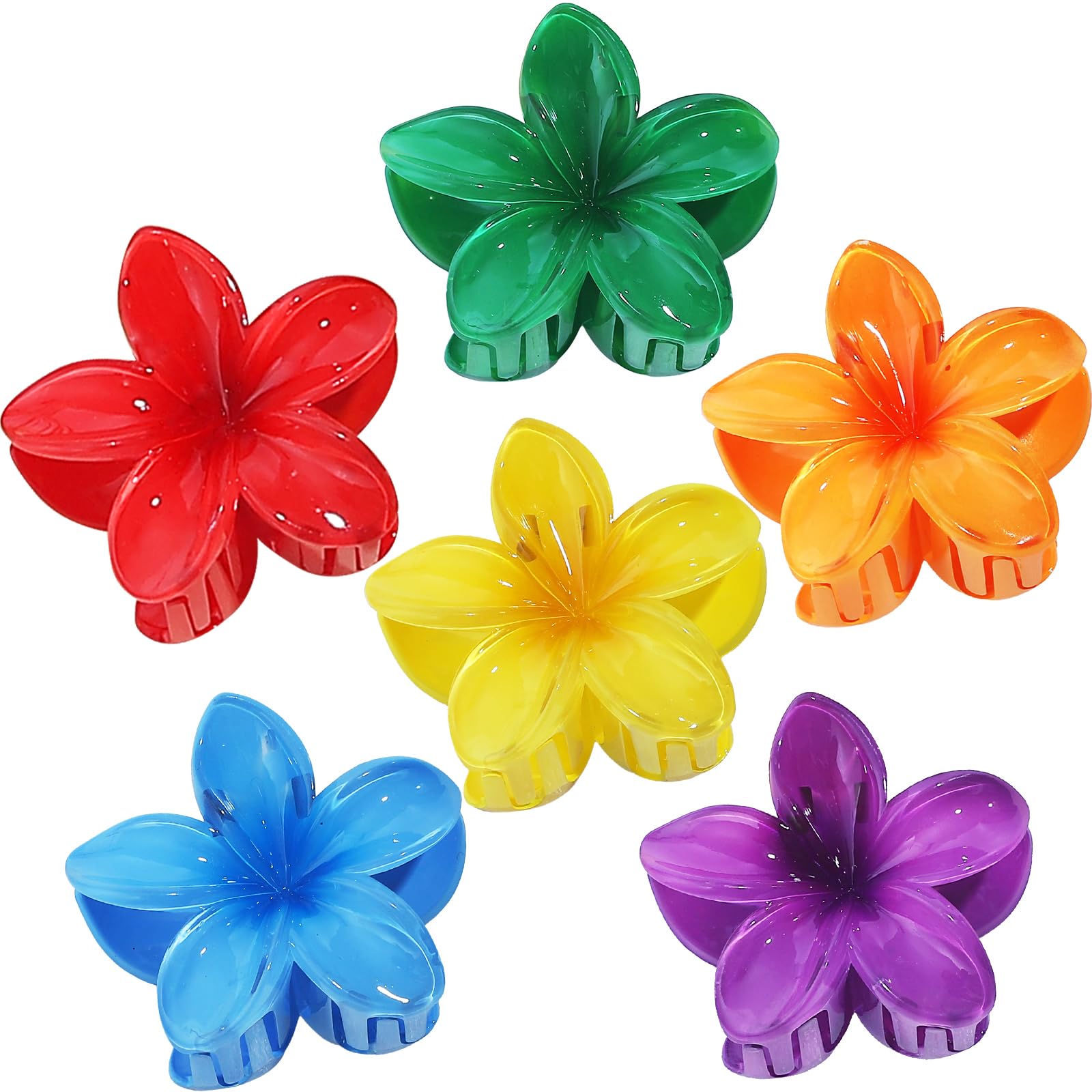 Hawaiian Plumeria Hair Accessories - 6 Pack Large Claw Clips for Thick and Thin Hair, Beach Tropical Hair Clips for Women and Girls