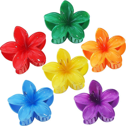 Hawaiian Plumeria Hair Accessories - 6 Pack Large Claw Clips for Thick and Thin Hair, Beach Tropical Hair Clips for Women and Girls