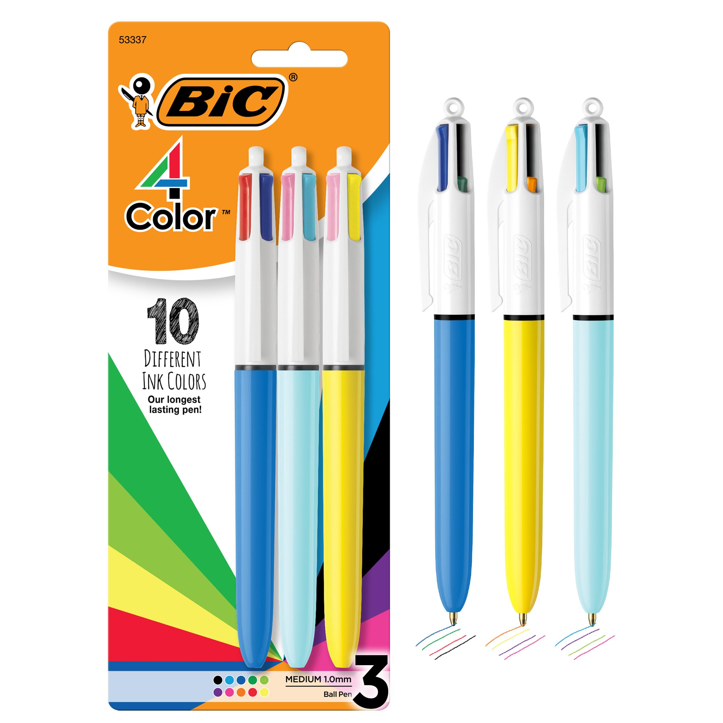 BIC 4 Color Pastel Ballpoint Pen with 1.0 mm Medium Point, Retractable, 12-Count Pack in Assorted Ink
