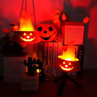 Halloween Decorations Indoor Outdoor, Collasis Halloween Decor Pumpkin Lights Hanging 3D Fake Fire Effect Lamp, Vintage Table Decor Lighting Lanterns Battery Operated Rechargeable for Party Home Yard