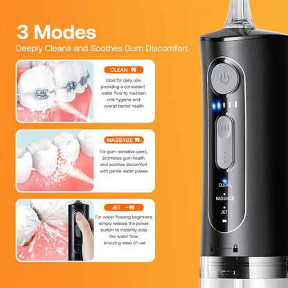 Bitvae Water Dental Flosser for Teeth, Cordless Water Teeth Cleaner Picks, 3 Modes 5 Intensities, IPX7 Waterproof, Rechargeable Water Dental Picks for Cleaning - Black