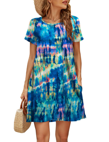 Halife Womens Summer Casual Tshirt Dress Loose Lace Hem Short Sleeve Beach Sundresses with Pockets