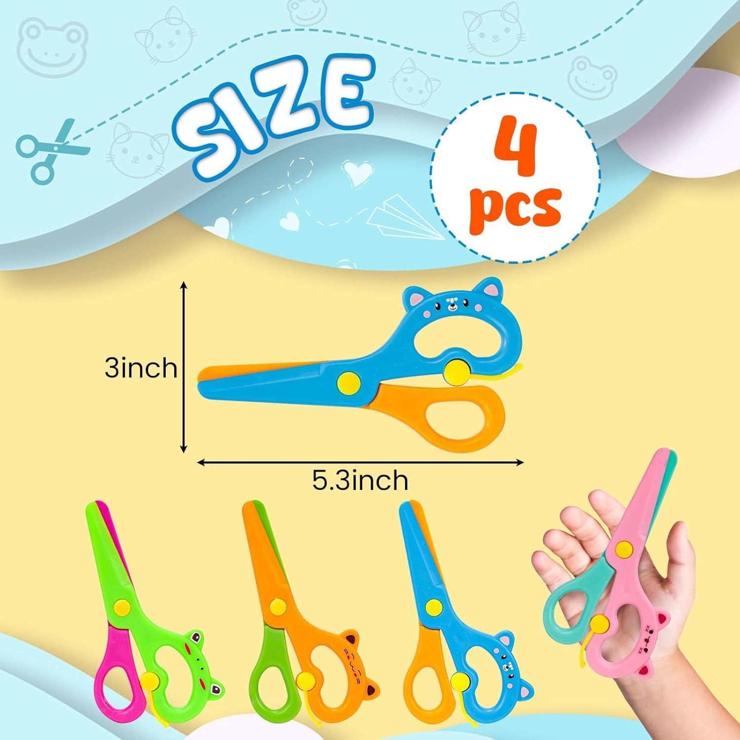 LOVESTOWN Kids Safety Scissors, 4PCS Blunt Tip Adaptive Cute Training Scissor for Kids & Children, Playdough Tools Cutting Skills Preschool Training Activity, Scrapbooking, Creative Art Supplies