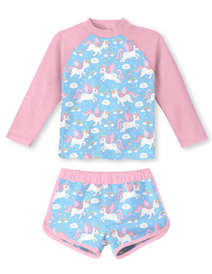 Vogseek Girls Rash Guard Two Pieces Swimsuit Long Sleeve Bathing Suit for 3-10 Years