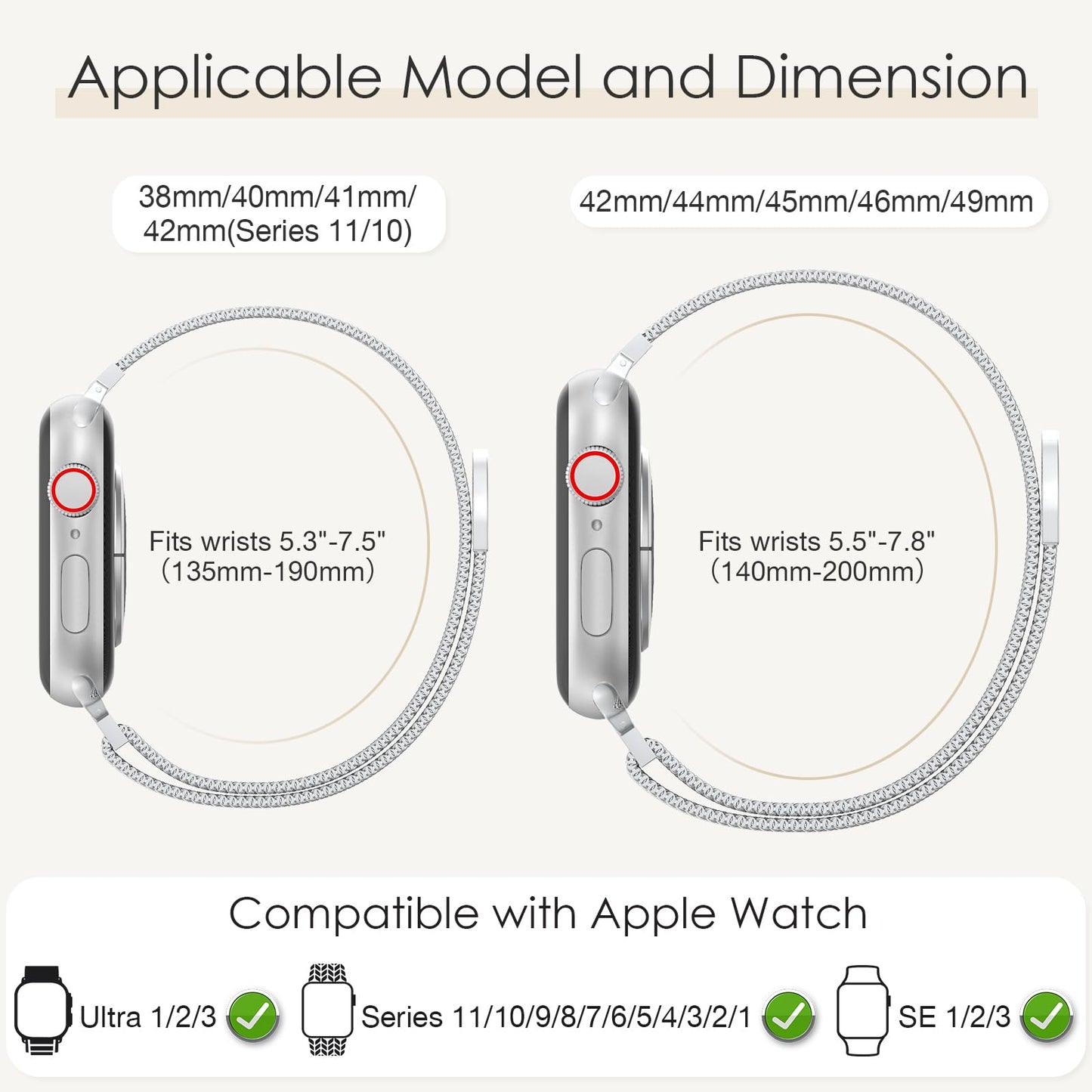 Original Milanese Loop Band Compatible with Apple Watch 38mm 40mm 41mm 42mm 44mm 45mm 46mm 49mm - Women & Men Magnetic Closure Adjustable Metal Strap for iWatch Series 11 10 9 8 7 6 5 4 SE2 3 Ultra2 3