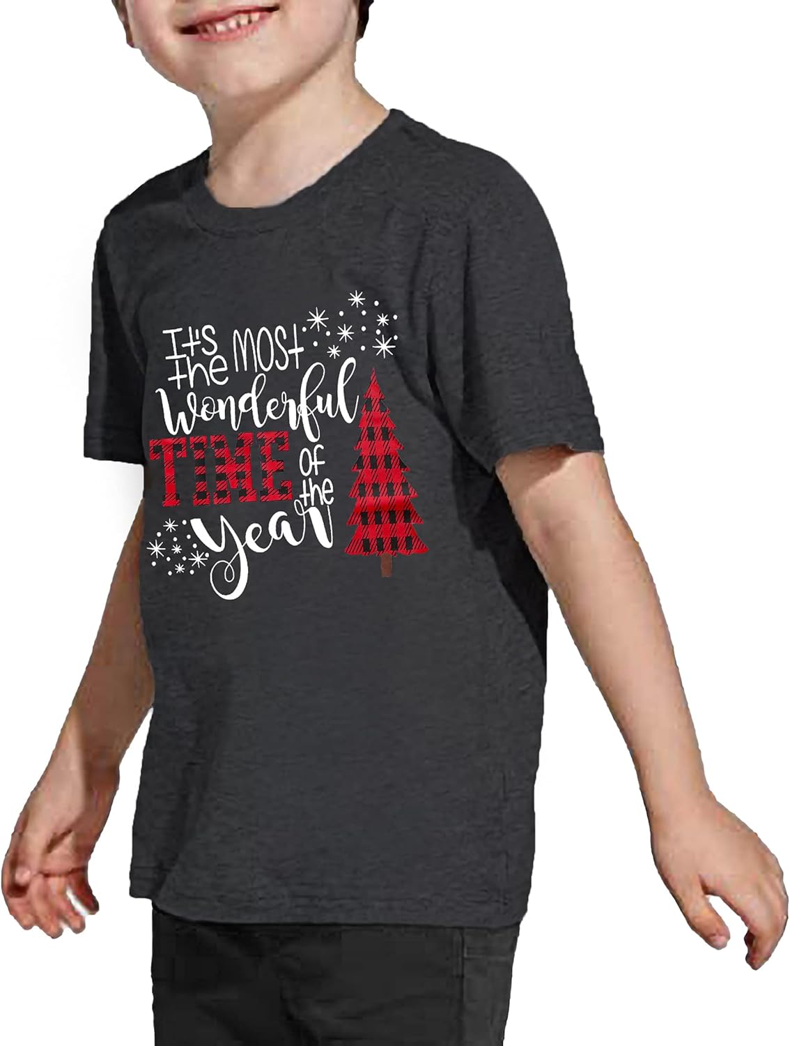 Christmas Shirts Toddler Boys Girls Xmas Buffalo Plaid Trees T-Shirt Christmas Graphic Tees Holiday Tops