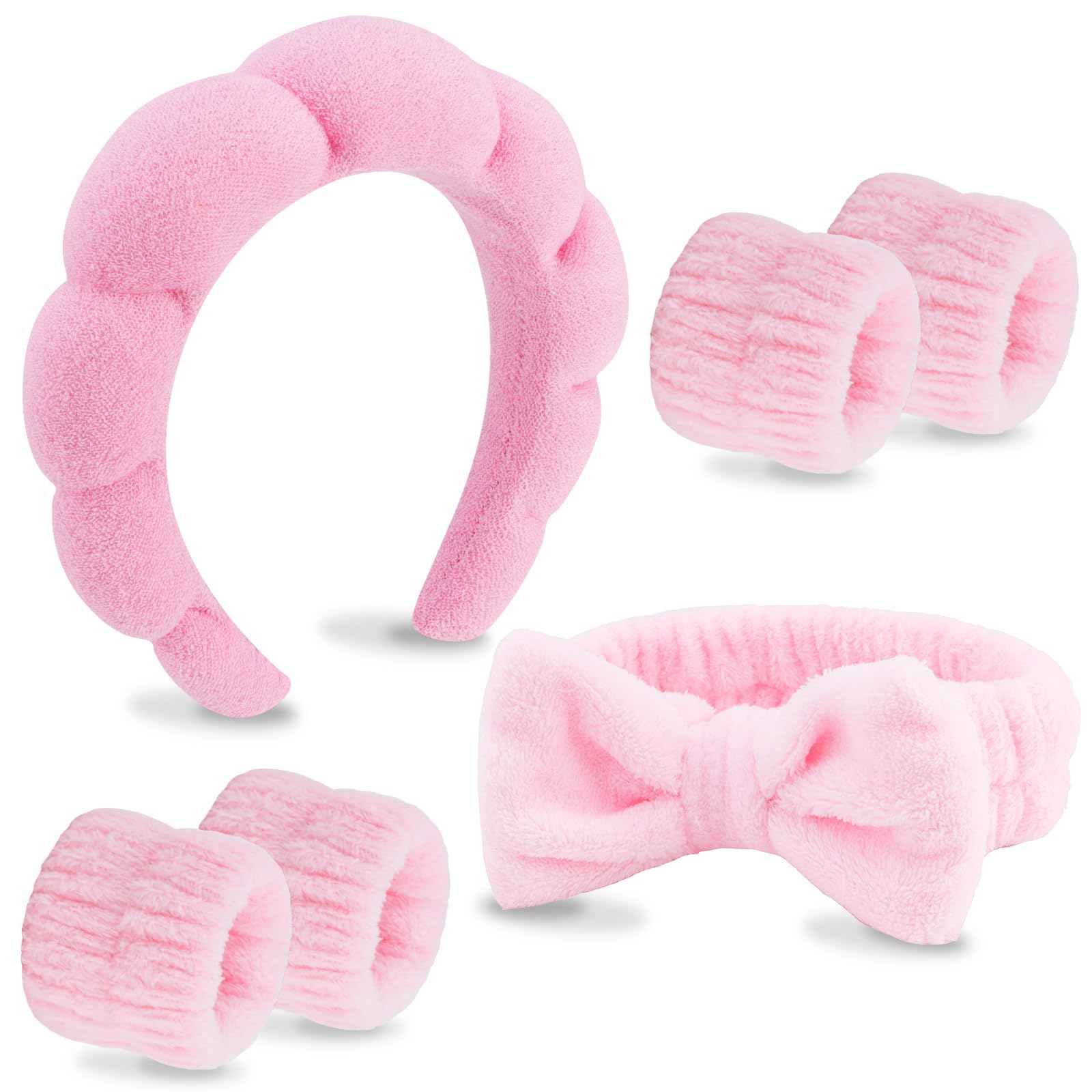 VELSCRUN 6 Pack Spa Headband, Makeup Headband, Face Wash Headbands, Skincare Headbands, Black Sponge Hair Band Bow Tie Spa Head Band for Washing Face Wristband Set Hair Accessories for Women Gifts
