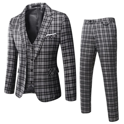 WULFUL Men’s Slim Fit Suit One Button 3-Piece Blazer Dress Business Wedding Party Jacket Vest & Pant
