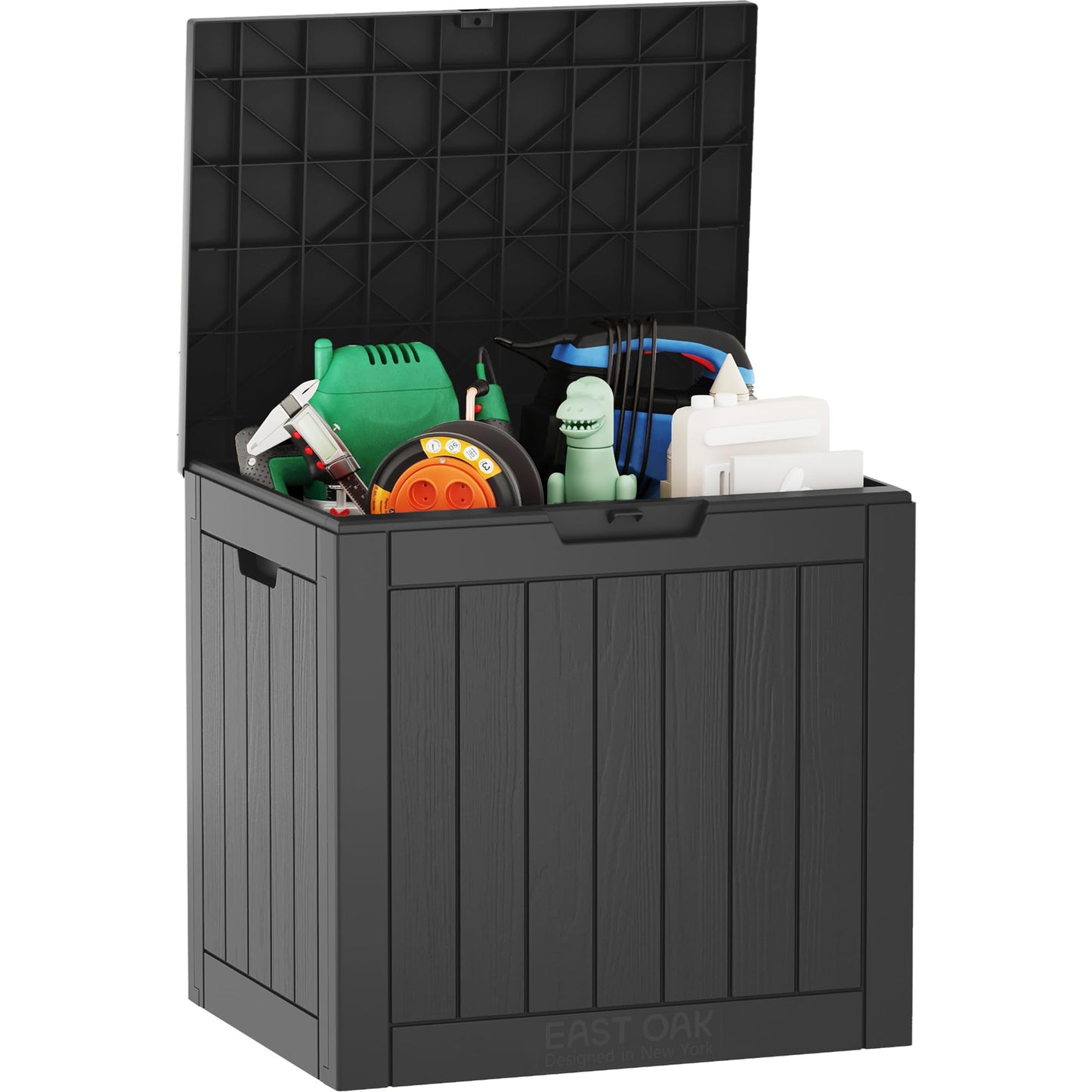 EAST OAK Outdoor Storage Box, 31 Gallon Deck Box Indoor and Outdoor Use, Waterproof Resin Storage Bin for Package Delivery, Patio Cushions, Gardening Tools, Lockable, UV Resistant, Grey