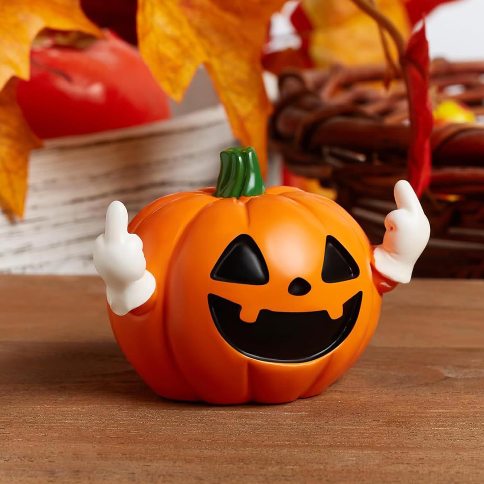 Halloween Ghost Figurine, Funny Glow in The Dark Spooky Resin Ghost with Pumpkin Basket Statue, Cute Decor for Halloween Decorations Indoor, Porch Indoor Home Decor Gifts