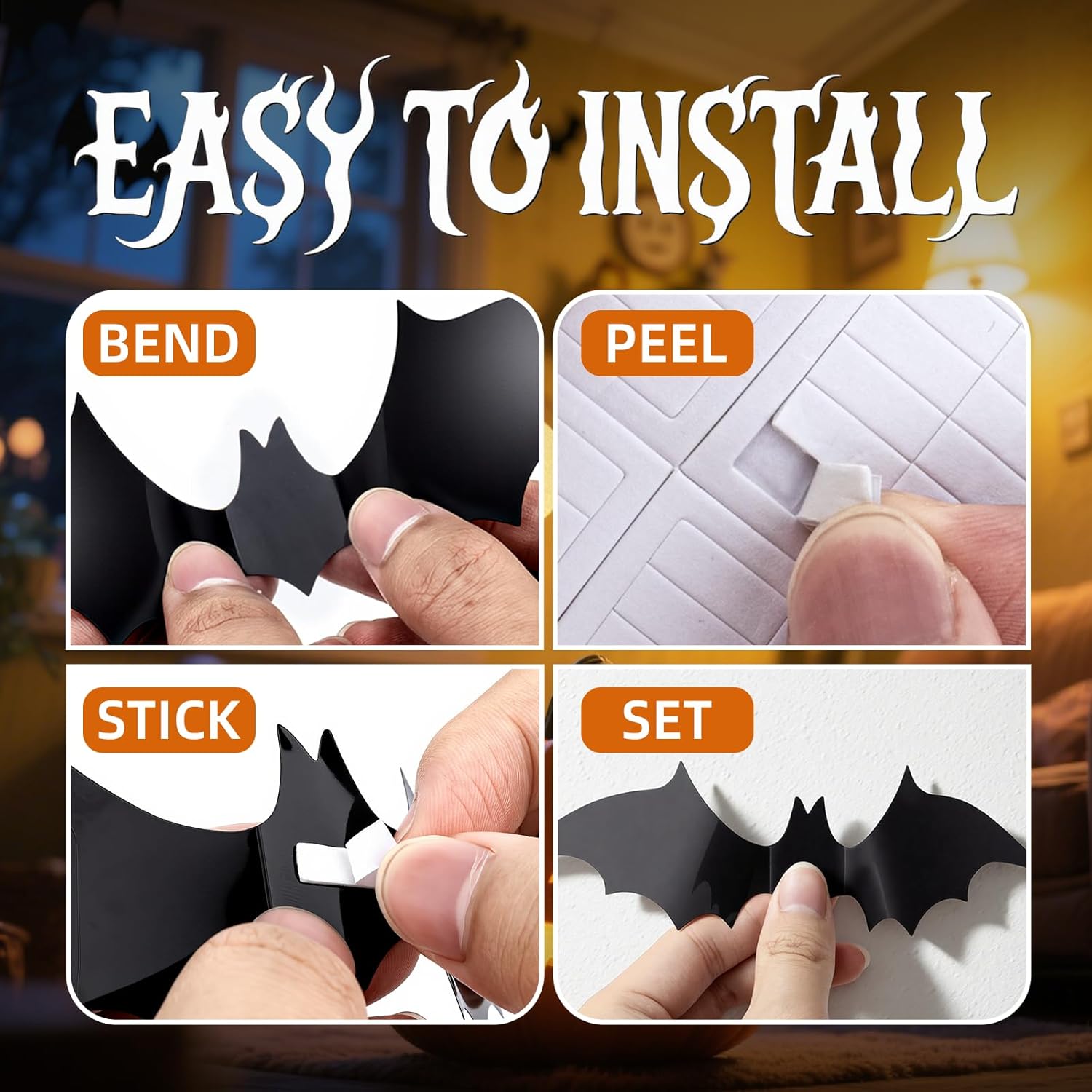 140Pcs Bats Halloween Decor, Spooky Halloween Party Supplies Stickers, 3D Bats Wall Decal, Cute Halloween Decorations Indoor for Bedroom, Bathroom, Home, Door, Window, Office