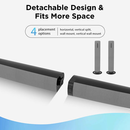 Sound Bar for Smart TV,90W Soundbar with Bluetooth/ARC/Optical/AUX Connect, Auto Volume Boost, 3 Customizable Equalizer Modes, 2 in 1 Detachable Soundbar for TV/PC/Gaming/Projectors