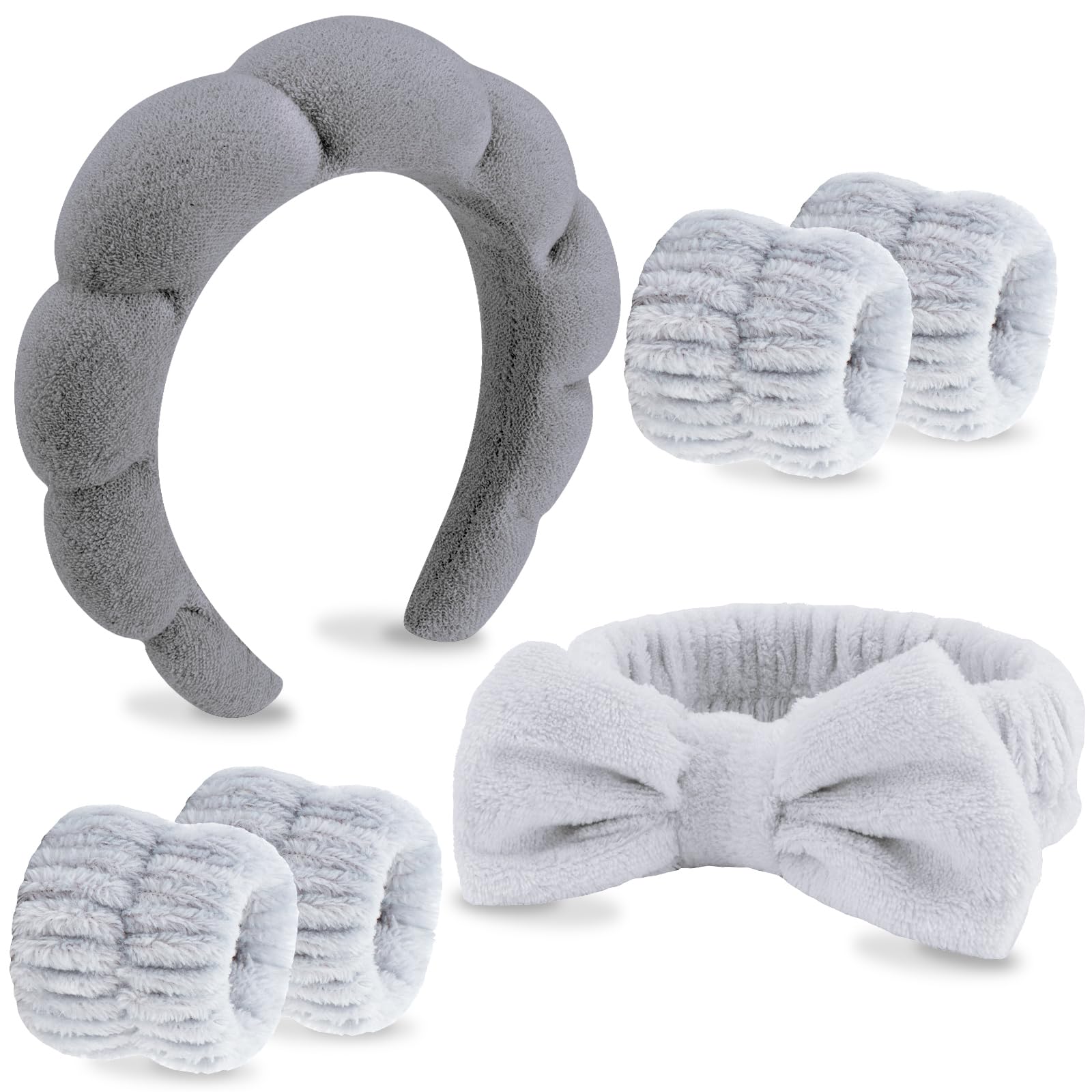 VELSCRUN 6 Pack Spa Headband, Makeup Headband, Face Wash Headbands, Skincare Headbands, Black Sponge Hair Band Bow Tie Spa Head Band for Washing Face Wristband Set Hair Accessories for Women Gifts