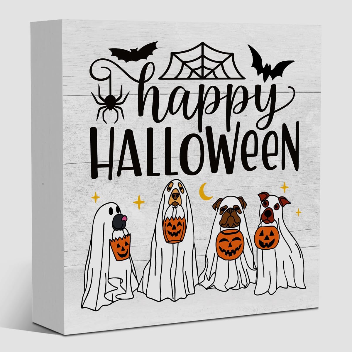 Cute Halloween Decor, Happy Halloween Dog Decorations, Spooky Ghost Decor for Home Office, Spider Webs Scary Decorations 5 x 5 inches A11